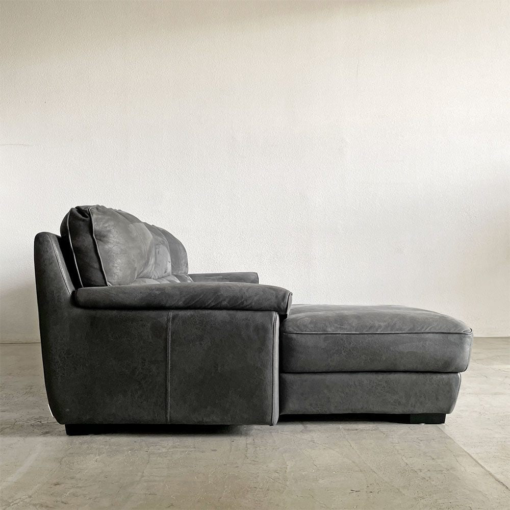 リラックスフォーム RELAX FORM ベレーザ BELLEZZA スモールカウチソファ 右カウチ W240cm レザーテックス チャコールブラック 関家具 カタログ定価￥240,625- 〓