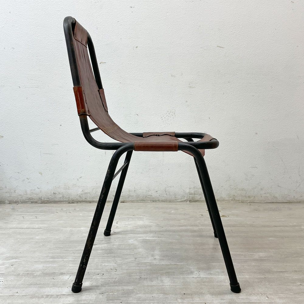 ダル・ヴェラ Dal Vera レザルクチェア Les Arcs Chair ダイニングチェア スタッキングチェア レザー スチール シャルロット・ペリアン イタリア ビンテージ 希少  ●