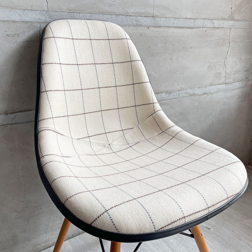 ハーマンミラー Herman Miller サイドシェルチェア サード 3rd ビンテージ FRP アプホルスター ファブリック ヘリンボーン チェック×アイボリー ダウェルベース イームズ ミッドセンチュリー ファブリック張替済♪