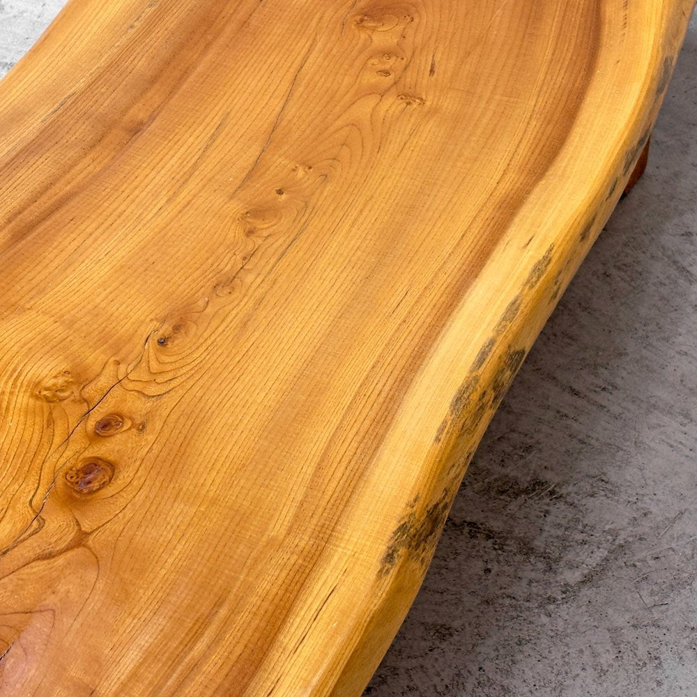 クラフト家具 Craft Furniture 欅無垢材 一枚板 ローテーブル 座卓 耳付き 天然木 ナチュラル W168.5cm  ●