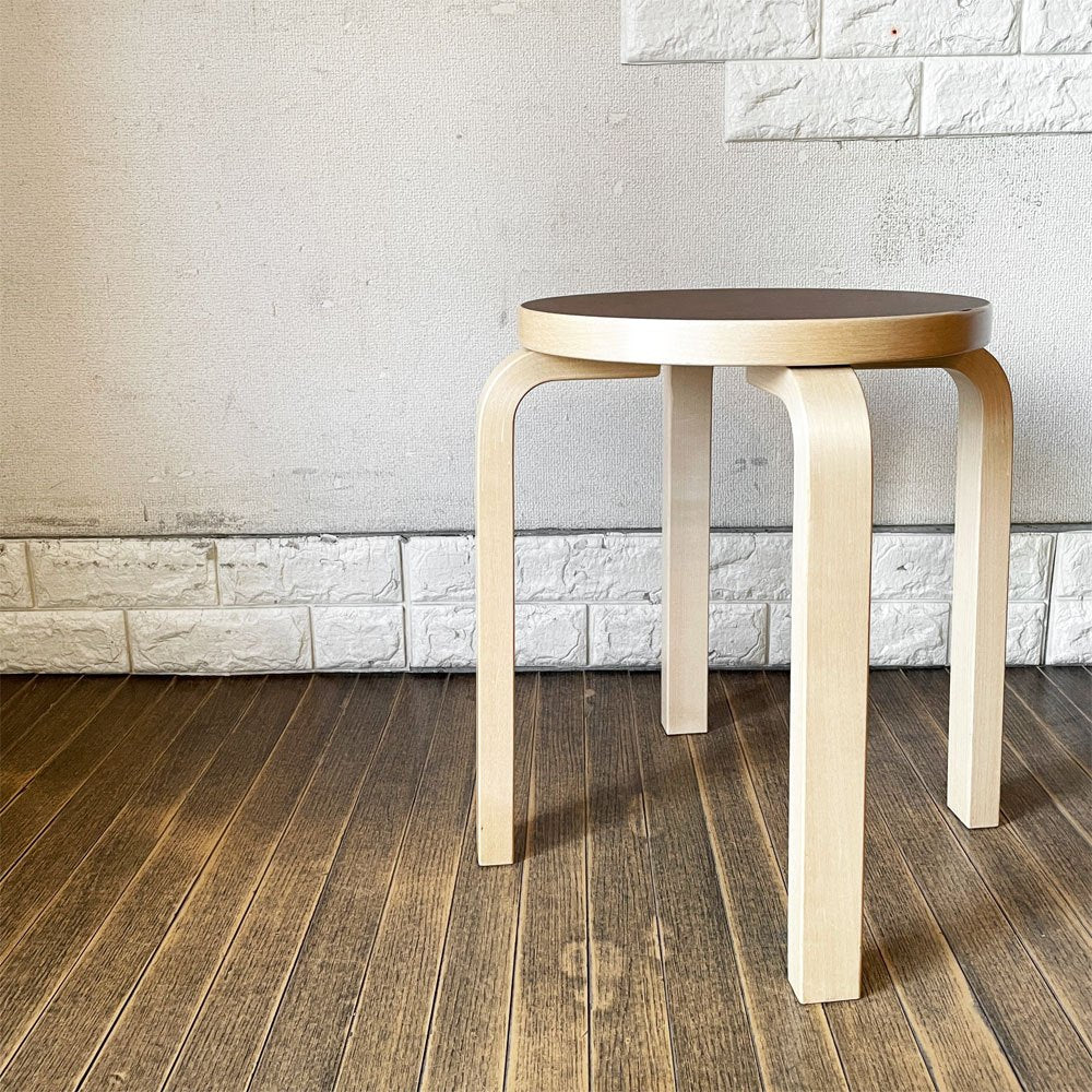 アルテック artek × 無印良品 MUJI バーチ材スツール E60 ブラウンラミネート コーティングなし 4本脚 アルヴァ・アアルト フィンランド 北欧家具 廃番 ◎