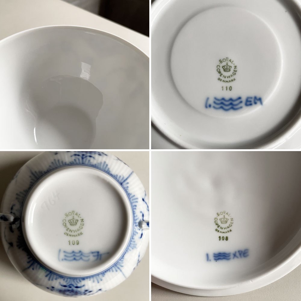 ロイヤルコペンハーゲン ROYAL COPENHAGEN ブルーフルーテッド ハーフレース スープカップ&ソーサー 陶器 北欧食器 廃番 箱付き 未使用 F ♪