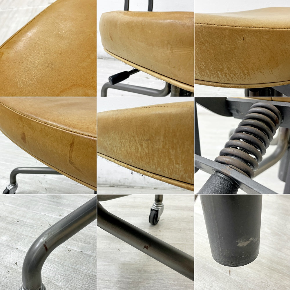 トラックファニチャー TRUCK FURNITURE デスクワークチェア DESKWORK CHAIR アームレス 本革 スタッズ スチールフレーム 昇降機能付 キャスター付 定価￥140,800- ●