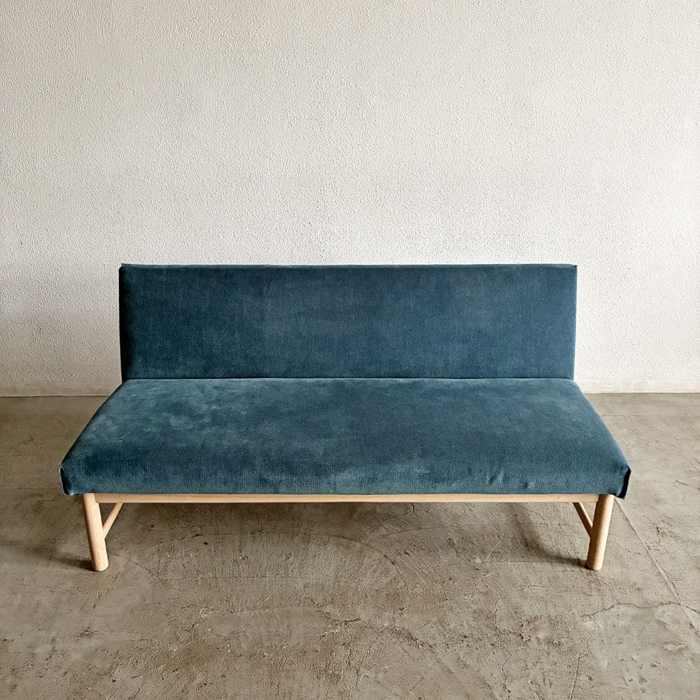 アクタス ACTUS タイム THYME ソファベンチ 3シーター ファブリック カバーリング ブルー系 オーク材 W150cm 定価￥117,700-以上 〓