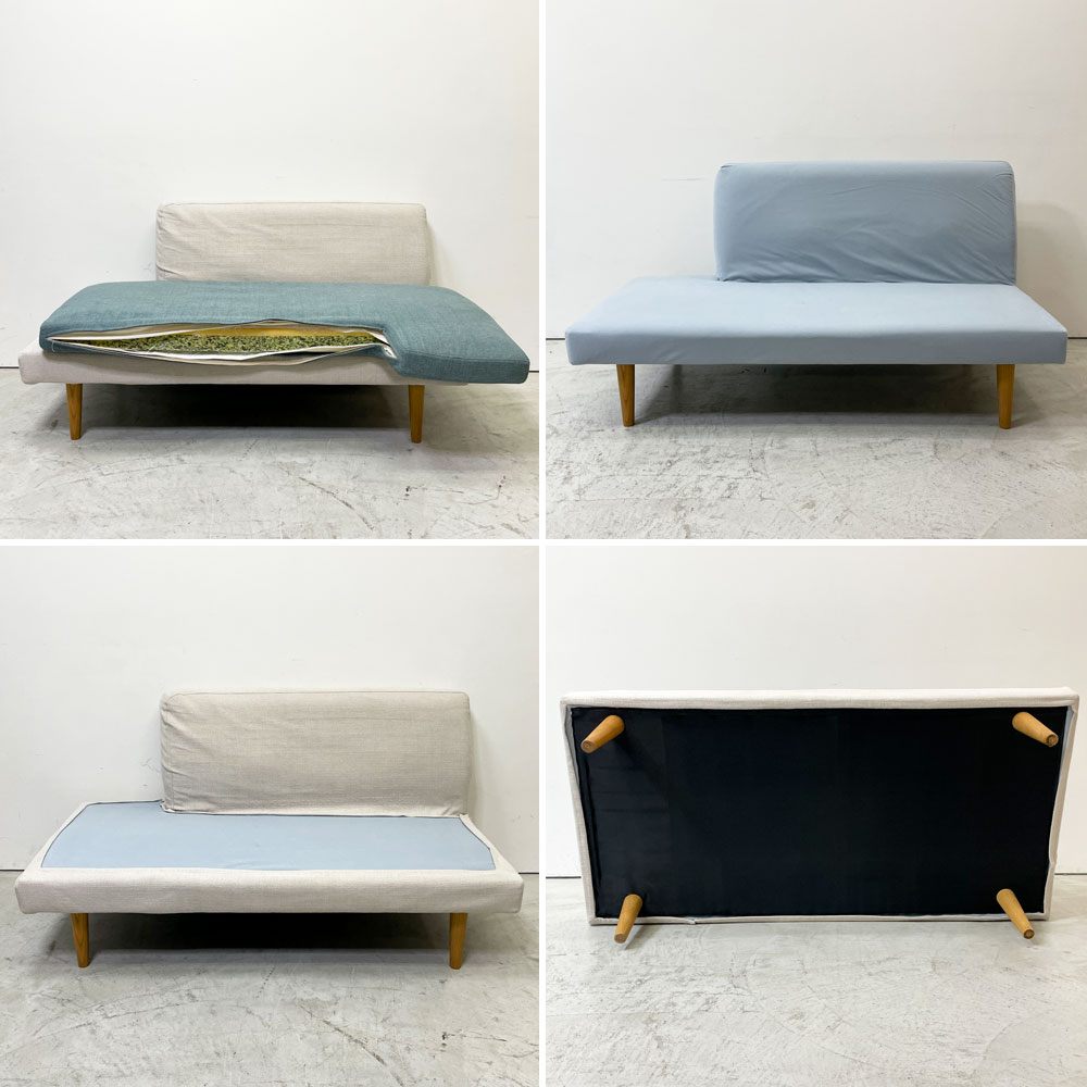 モモナチュラル Momo natural アルネ レイドバック ベンチ ARNE LAID-BACK BENCH ハーフバックベンチ HALF BACK BENCH アームレス リビングダイニングソファ 2P 2人掛け ベージュカラー ファブリック カバーリング  アルダー材 ●