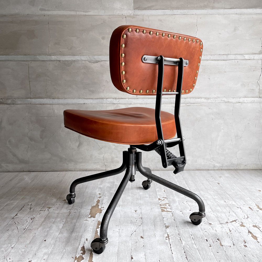 トラックファニチャー TRUCK FURNITURE デスクワークチェア DESKWORK CHAIR アームレス キャスター付き 牛革 L-8 BROWN 回転式昇降 定価 ￥161,700- ♪
