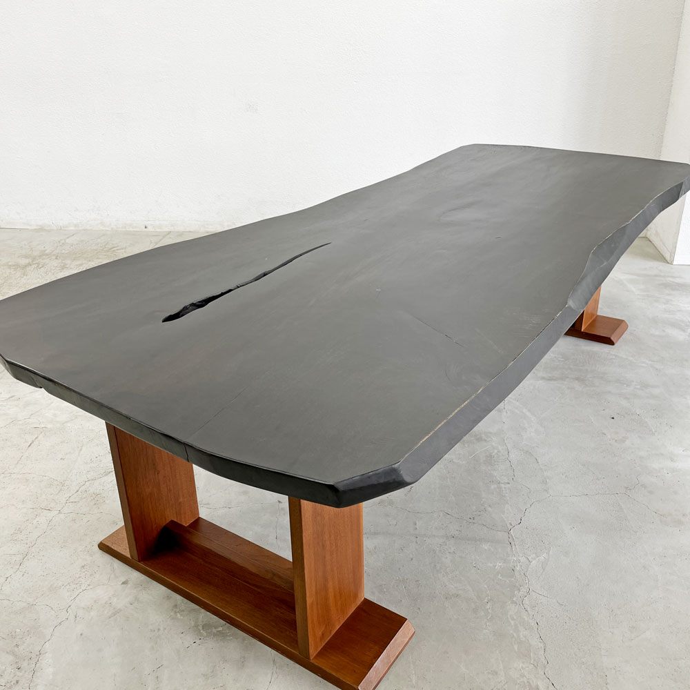 BC工房 ダイニングテーブル LDテーブル 無垢材 一枚板 節  W240cm 天板厚約5cm 和モダン オーダー品 クラフト家具 店舗什器 〓