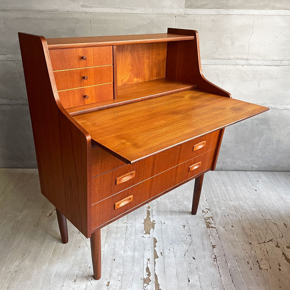北欧ビンテージ Scandinabian Vintage チーク材 ライティングビューロー ドレッサーデスク キャビネット スライド天板 ミラー付き 北欧家具 ♪