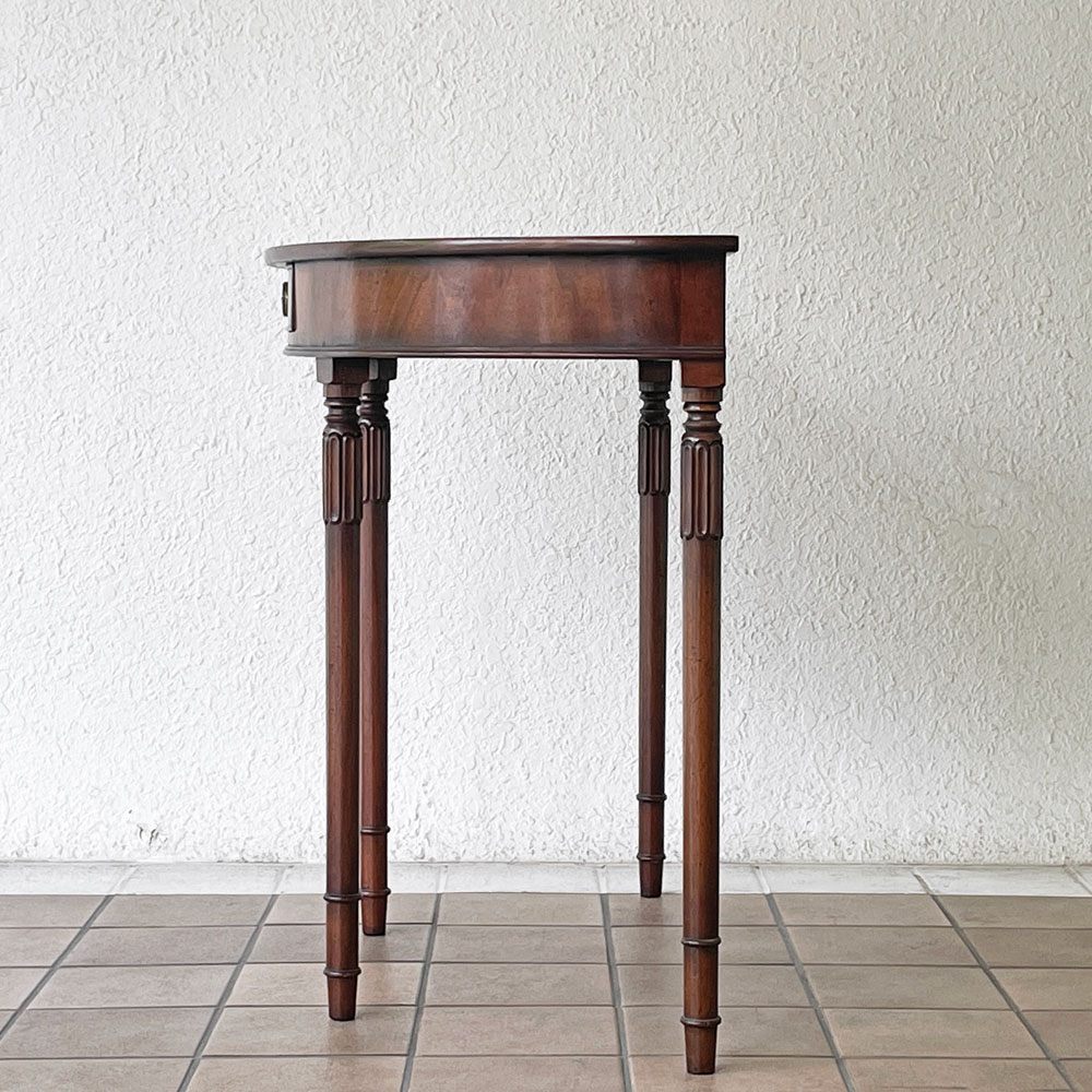 ビンテージ Vintage 半円形 木製 コンソールテーブル 1ドロワー デスク アンティーク クラシカルデザイン ◇