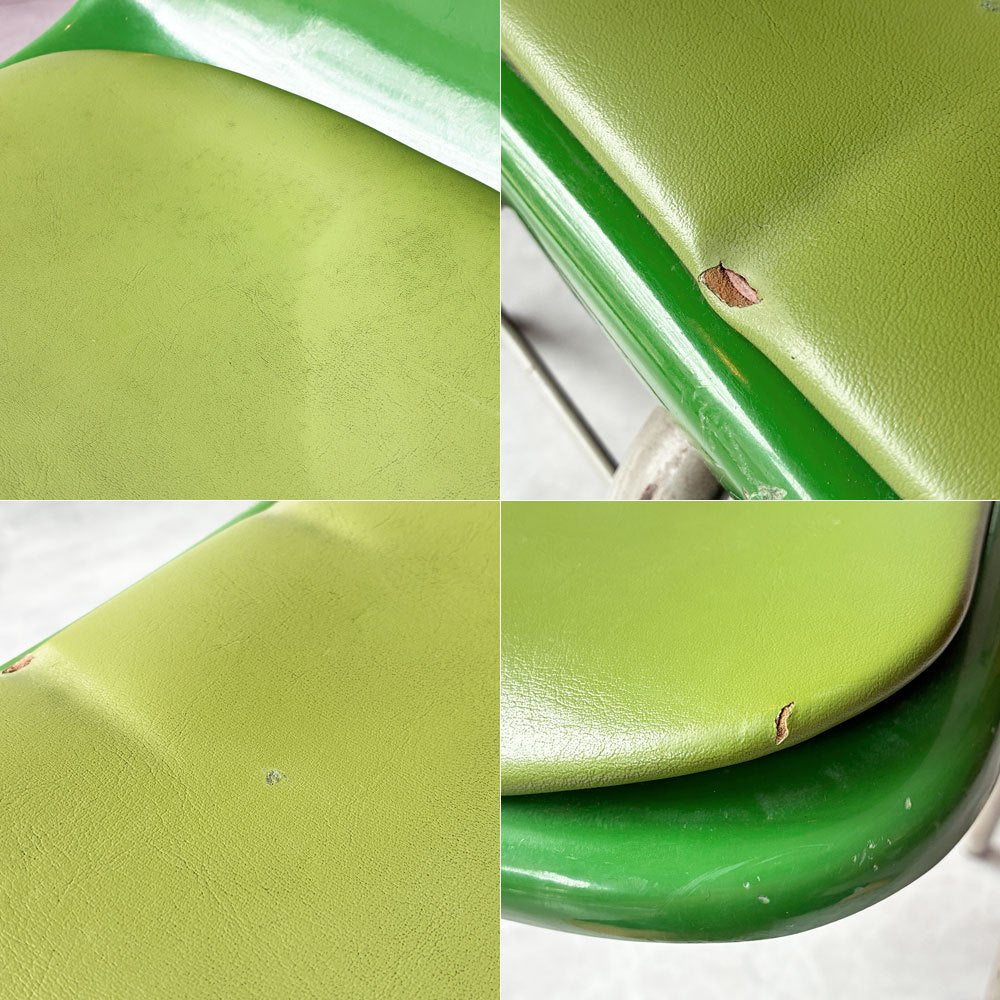 コトブキ KOTOBUKI スタッキングチェア FRP製 シェルチェア スチール脚 座面クッション付き グリーン×グリーン 剣持勇デザイン ビンテージ ジャパニーズミッドセンチュリー B ★