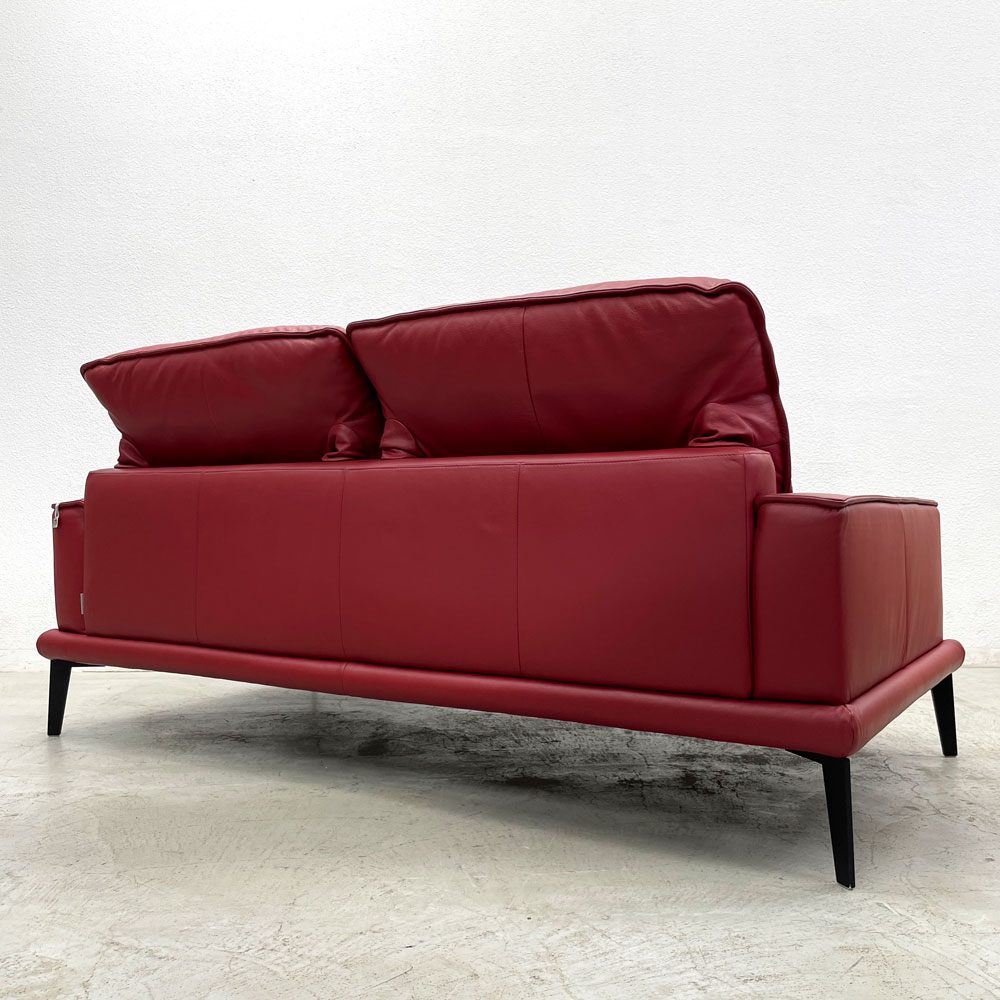 シリッグ W.SCHILLIG 二人掛け ソファ レッド レザー 本革 スチールレッグ W193cm ドイツ モダンデザイン 〓
