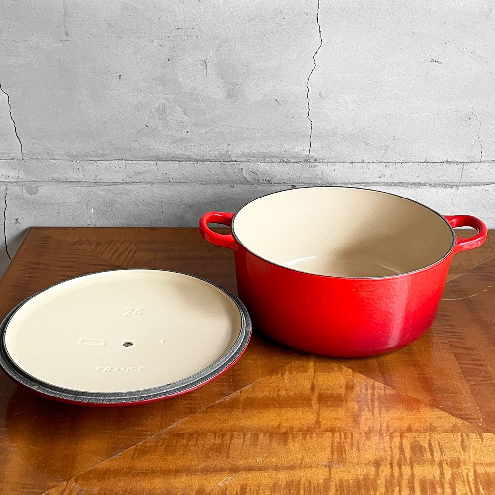 ルクルーゼ LE CREUSET ココットロンド 両手鍋 25cm レッド 鋳物 フランス ♪