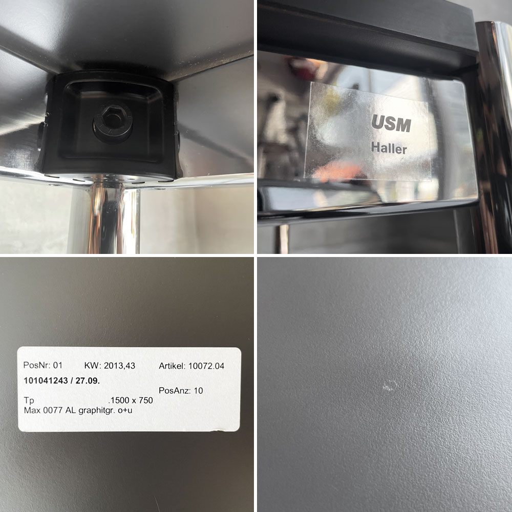 USMハラー USM Haller モジュラーファニチャー ハラーテーブル ワーキングデスク ダイニングテーブル グラファイトグレーラミネート W150cm アジャスター 高さ調整機能付き スイス A ♪