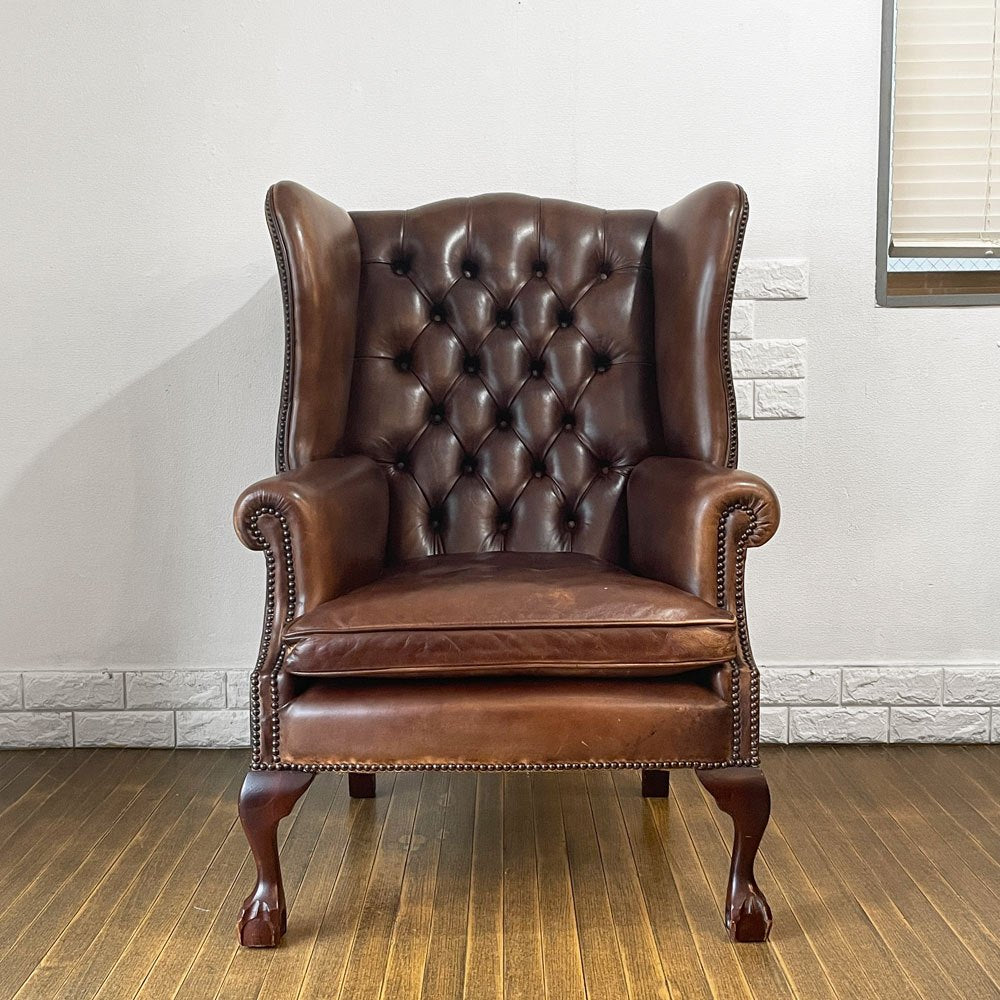 ロイズアンティークス Lloyd's Antiques リプロダクションシリーズ チェスターフィールド B&Cウイングチェア 1シーターソファ 鋲 本革 英国 ◎