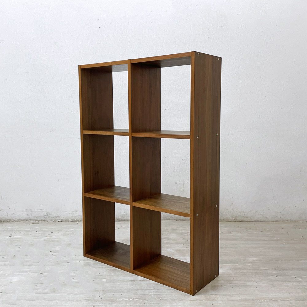 無印良品 MUJI スタッキングシェルフ 2列3段 ウォールナット材 本棚 飾り棚 収納棚 コの字棚 ストッパー4個付き 参考定価￥38,390- ●