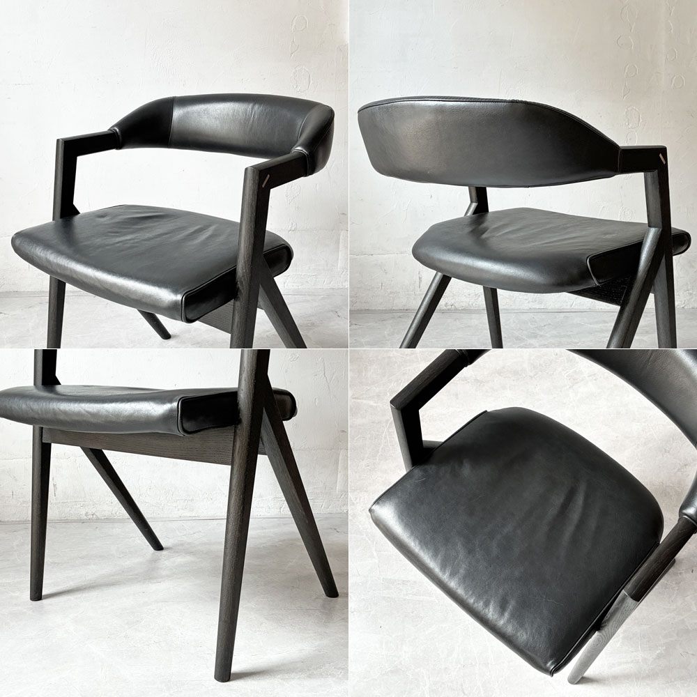 スクエアルーツ SQUARE ROOTS ランナチェア LANNA CHAIR ダイニングチェア アームチェア オーク材×牛革 レザー 美品 参考価格￥77,000- B ★