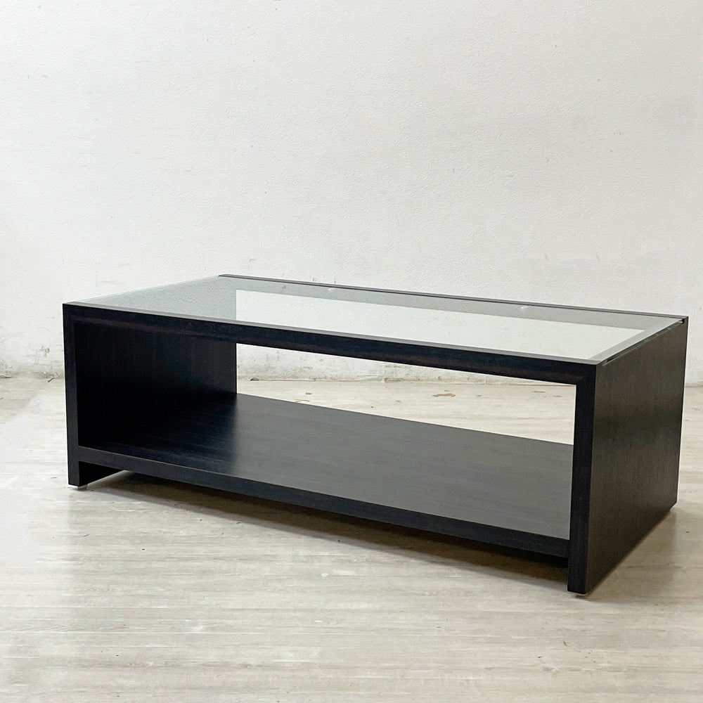 ナチュラルモダンスタイル ガラステーブル リビングテーブル センターテーブル ウッドフレーム W120cm ●