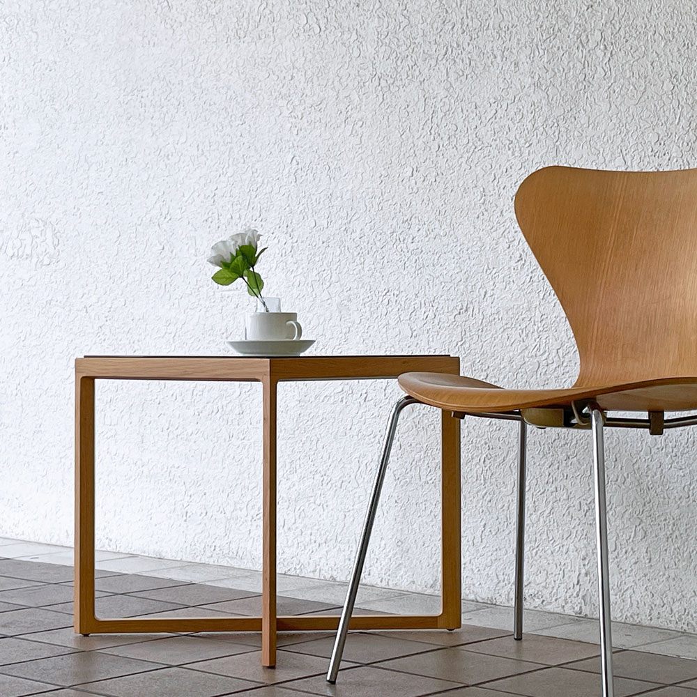 ノルスタジオ Knoll Studio マーク・クルージン コレクション サイドテーブル ロー Marc Krusin Collection Side Table Low ガラス オーク無垢材 W45cm スクエア 廃番モデル ◇