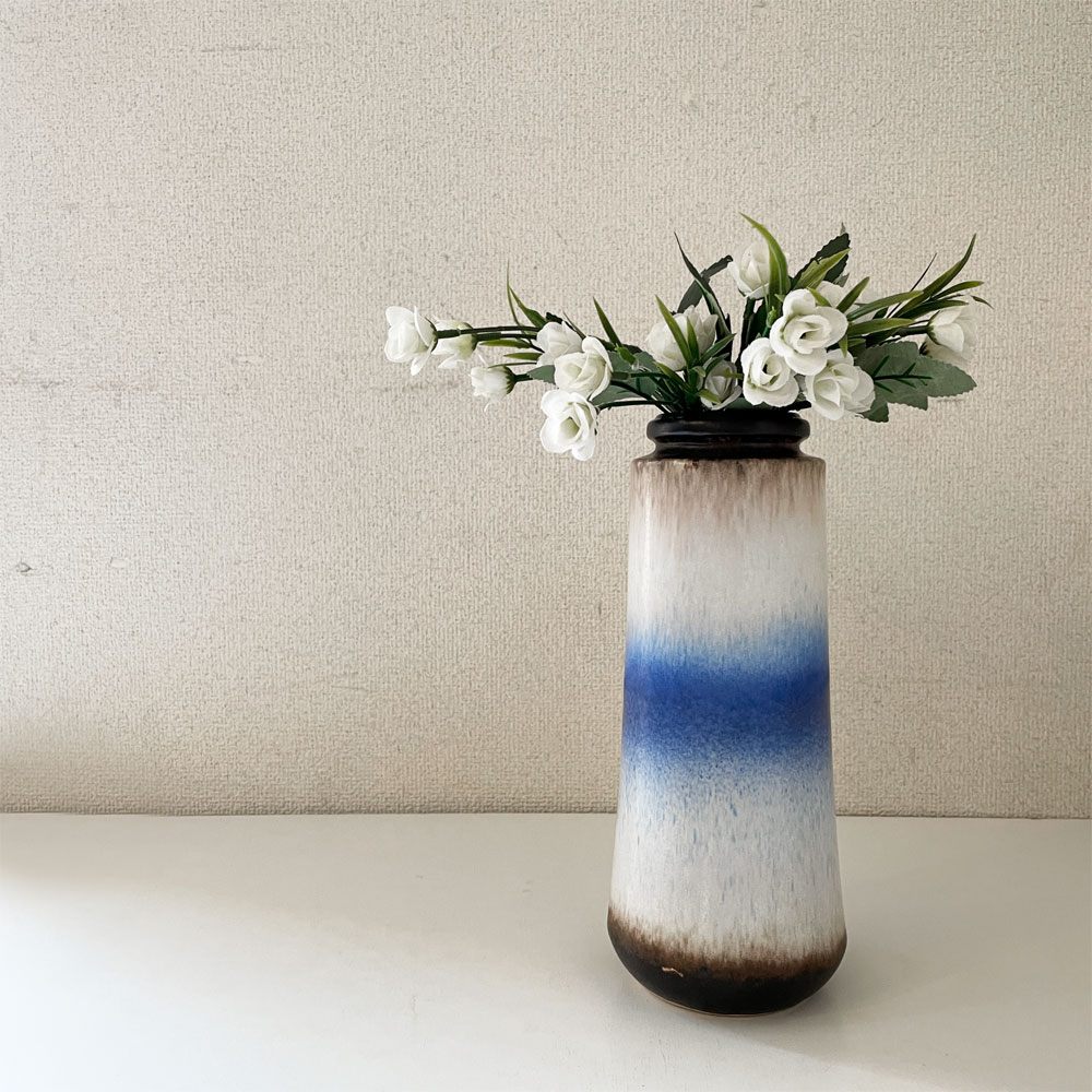 ファットラヴァ FAT LAVA シューリッヒ Scheurich フラワーベース 花瓶 ホワイト×ブルー H26.5cm 西ドイツ West Germany ビンテージ ◎