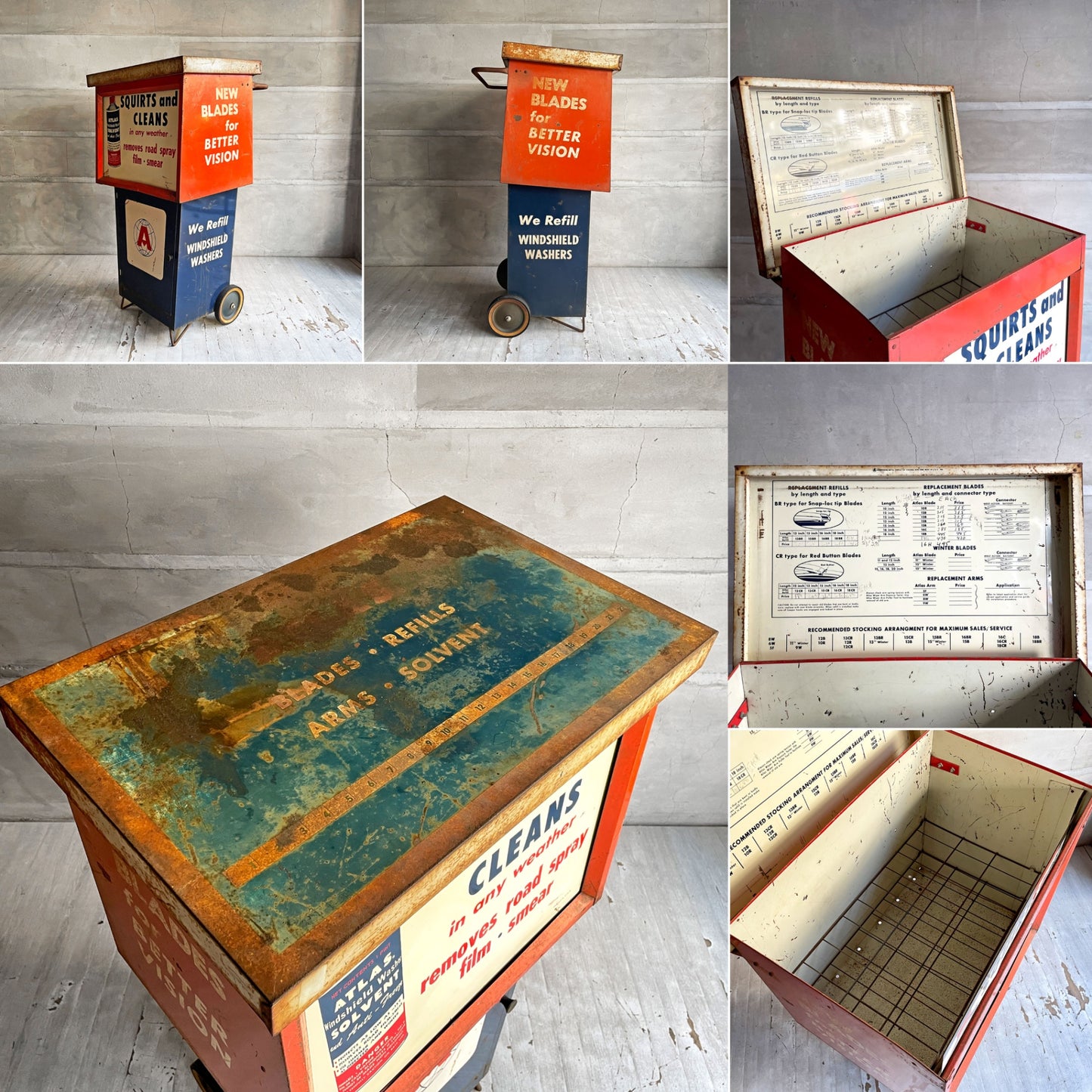 USビンテージ Vintage アトラス社 ATLAS ウィンドウォッシャー液用ディスプレイスタンド ディスプレイキャビネット カートワゴン  店舗什器 インダストリアル ♪