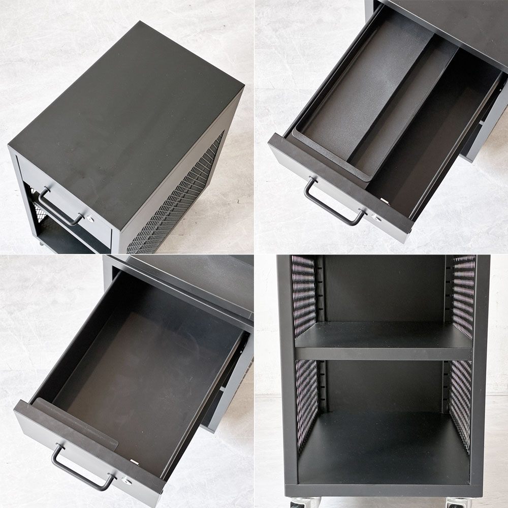ジャーナルスタンダードファニチャー journal standard Furniture メッシュワゴン デスクワゴン トレイ付 抽斗 キャスター スチール製 モダン ★