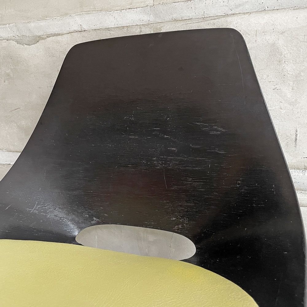 シュタイナー Steiner トノーチェア Tonneau Chair ダイニングチェア プライウッド ブラック クッション付き ピエール・ガーリッシュ Pierre Guarich フランス ビンテージ 希少 ♪