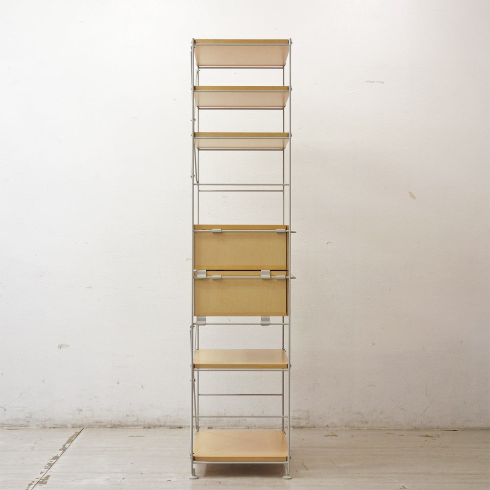 無印良品 MUJI スチールユニットシェルフ メープル 5段 引出しユニット付き W58 H175cm ●