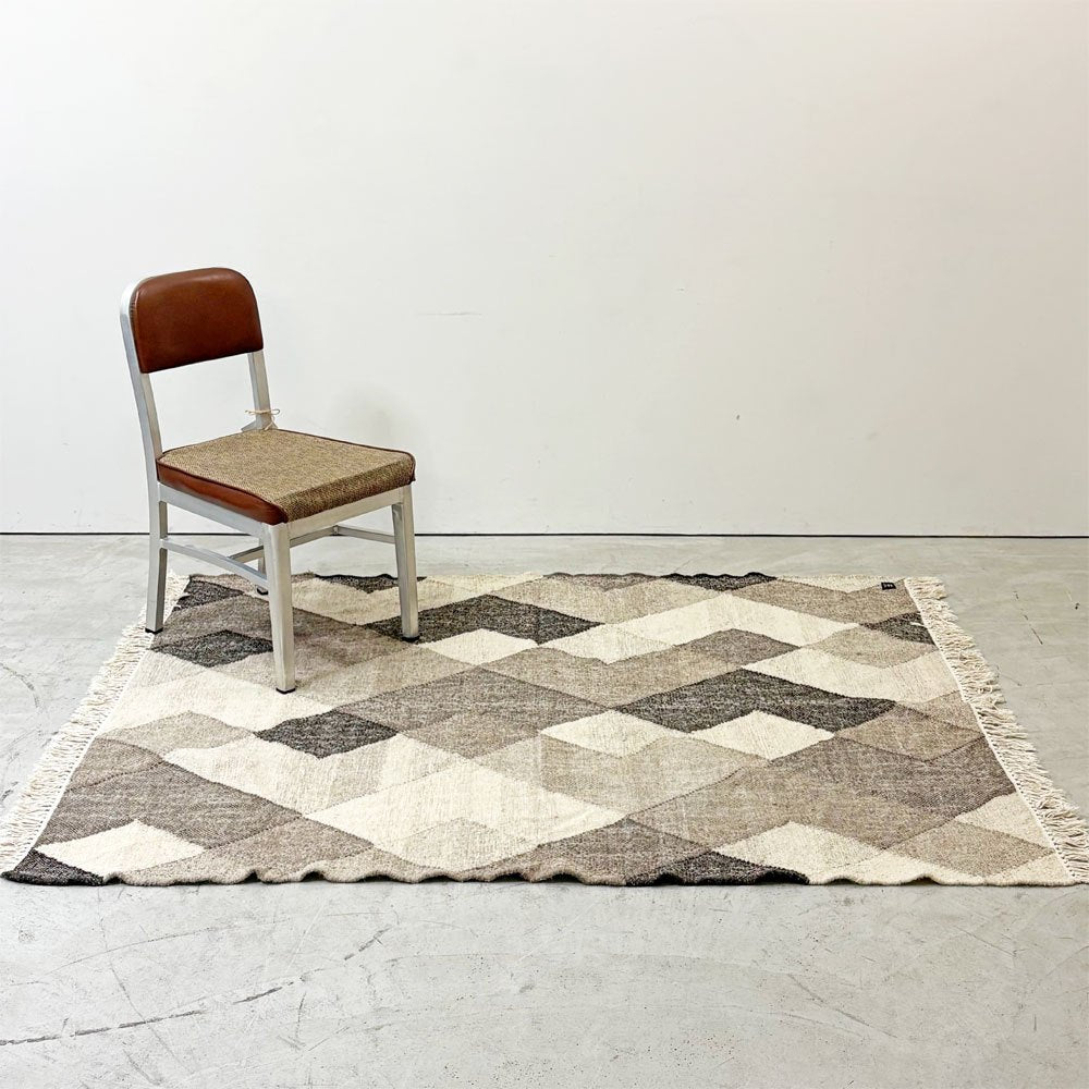 ノーチェ NOCE ウールモザイクラグ WOOL MOSAIC RUG 手機織り インドキリム ラグマット インド綿 197 × 146 cm ブラウン系 ●