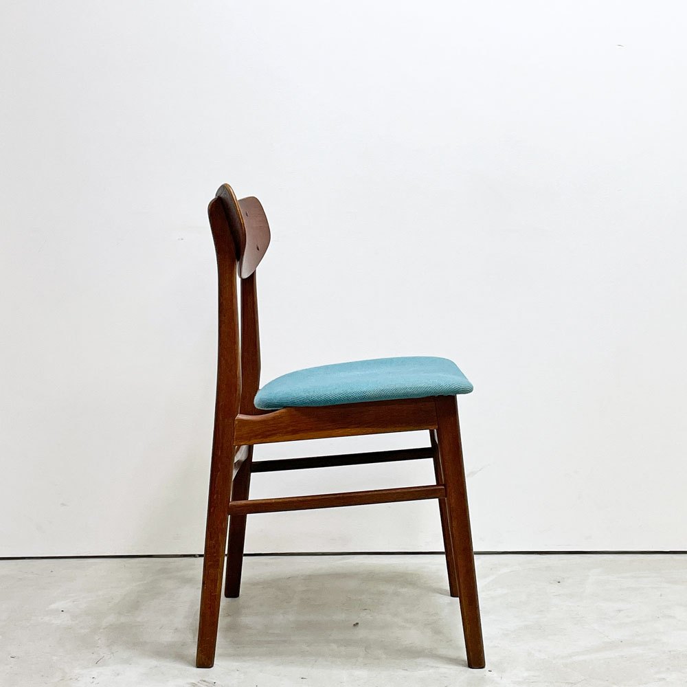 デンマークビンテージ Danish Vintage オーク材 ダイニングチェア ファブリック座面 スカイブルー 北欧家具 ●
