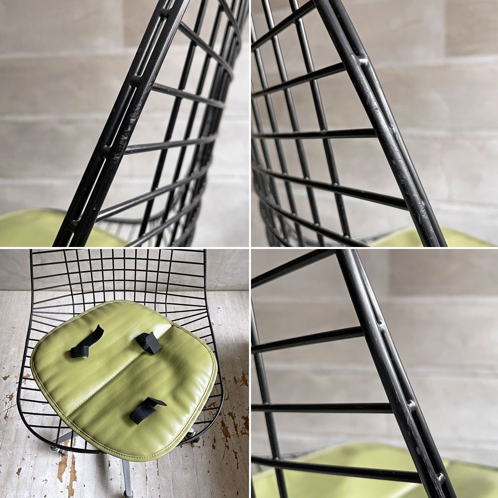 モダニカ MODERNICA ワイヤーチェア Wire Chair ブラックワイヤー ローリングベース キャスター ガス圧式昇降機能 シートパッド付 PVCレザー イームズ ミッドセンチュリー ♪