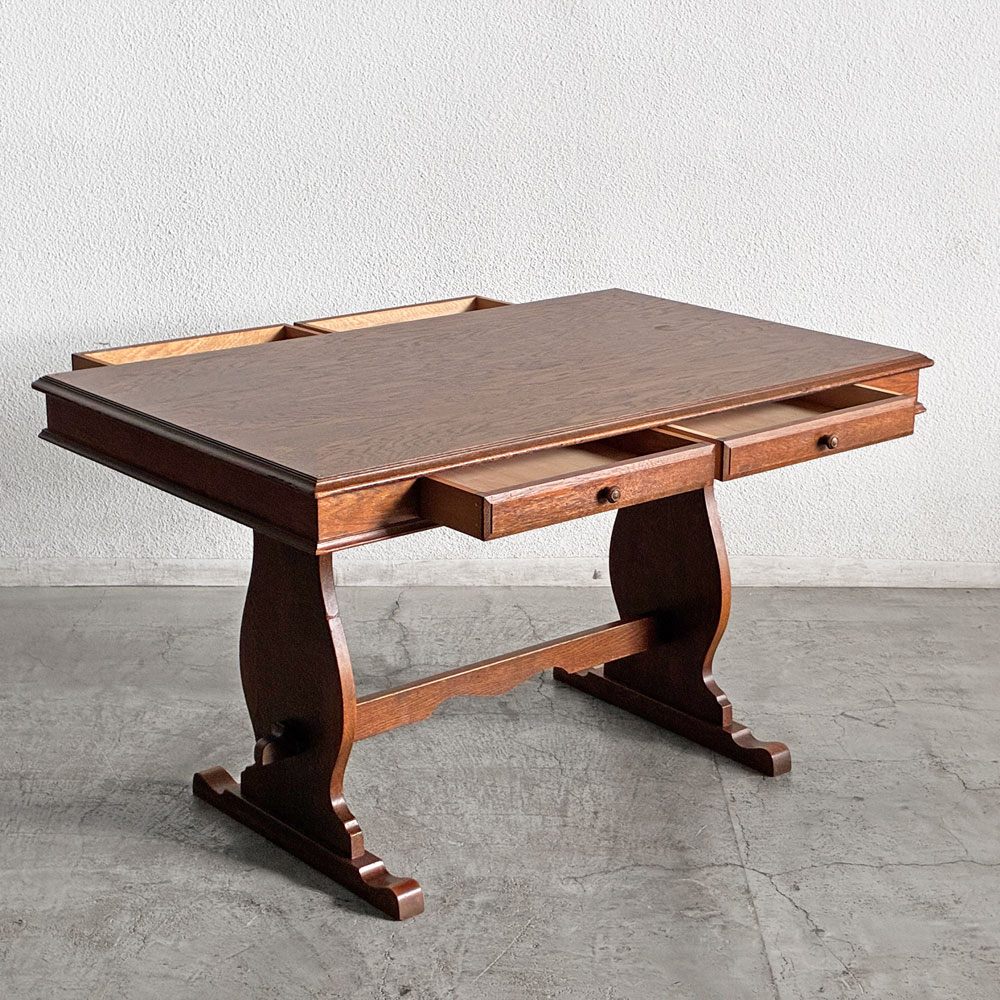 三越家具 ブルージュ Brugge オーク無垢材 ダイニングテーブル W120cm 4ドロワー 英国カントリースタイル 現カントリーハウス ビンテージ 〓