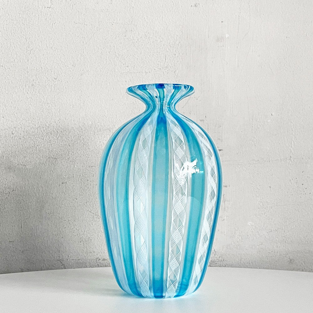 バラリン BALLARIN レースガラス フラワーベース 花瓶 ムラーノ MURANO ベネチアングラス H17.5cm イタリア 工芸品 ■
