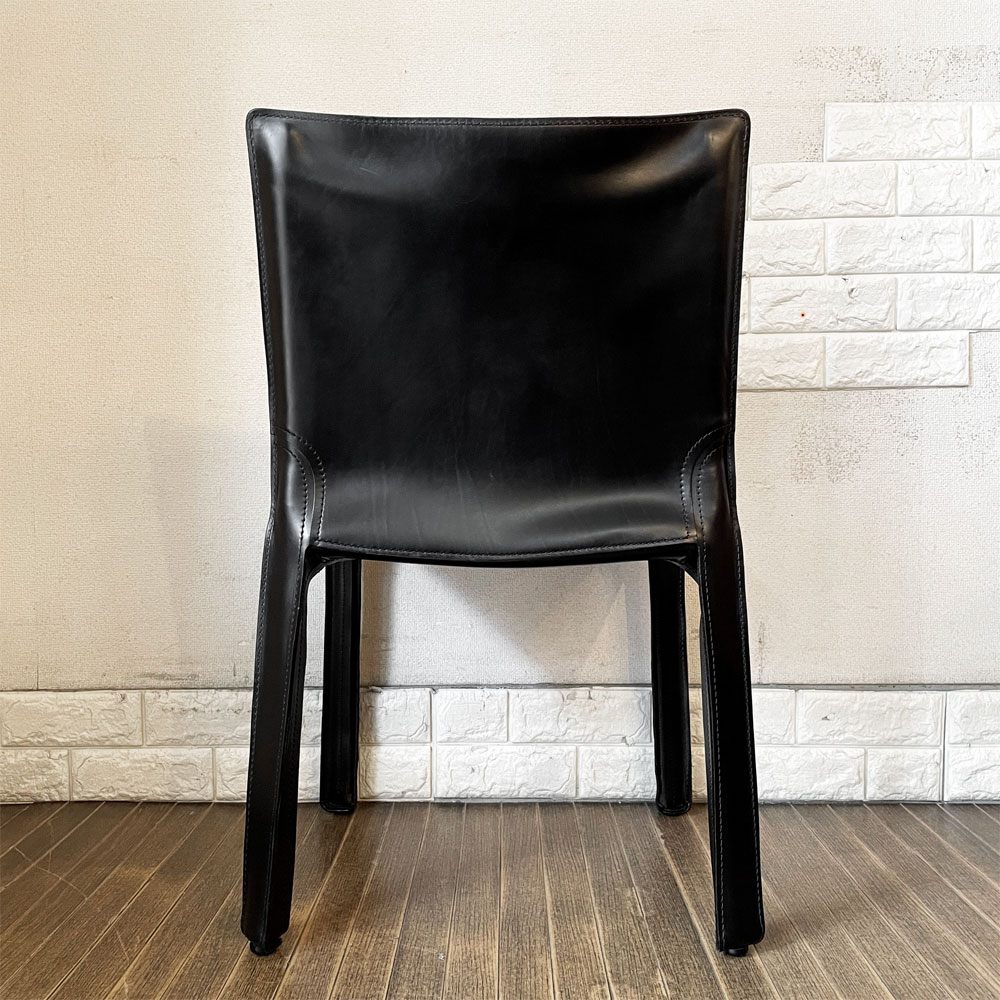 カッシーナ Cassina キャブチェア 412 CAB アームレス 本革 ブラック マリオ・ベリーニ イタリア モダンデザイン 定価￥308,000- ◎