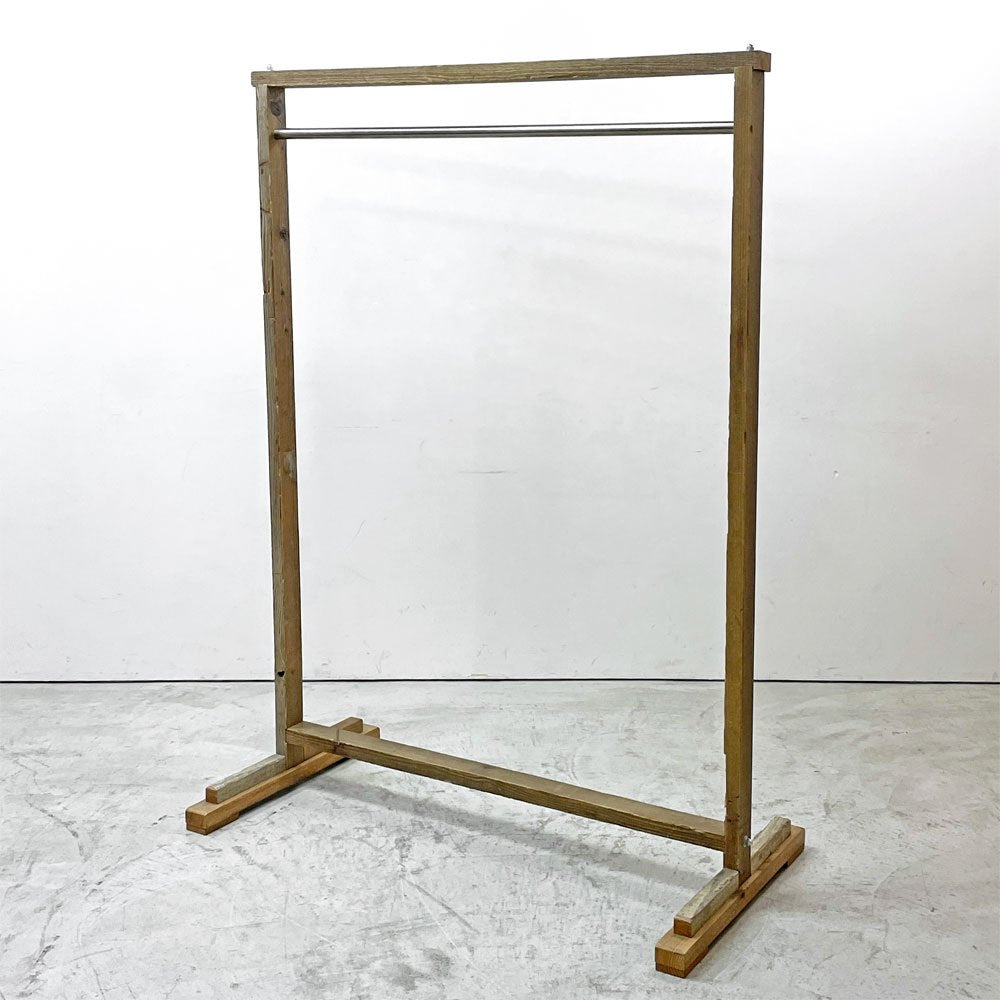 オーダーファニチャー Custom made furniture 木製ハンガーラック パイン材 古材 スチールポール W120cm カントリースタイル インダストリアル 店舗什器 B ●