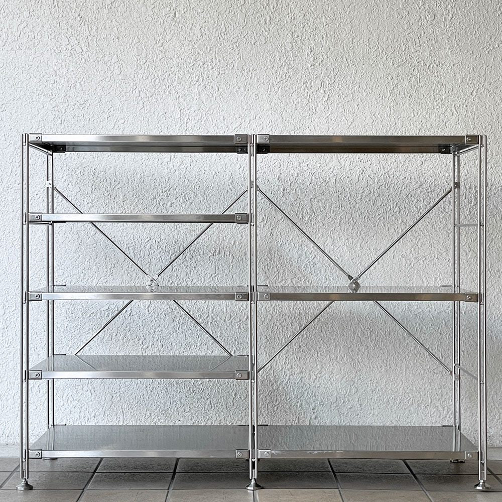 無印良品 MUJI ステンレスユニットシェルフ小 2列5段 棚板8枚 W112cm オープンシェルフ 収納棚 定価￥46,330- ◇