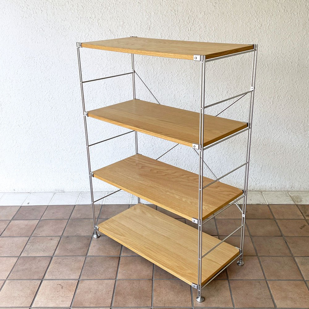無印良品 MUJI ステンレスユニットシェルフ オーク材 4段 W86xH120cm ナチュラル シンプルデザイン 定価\27,900- ◇