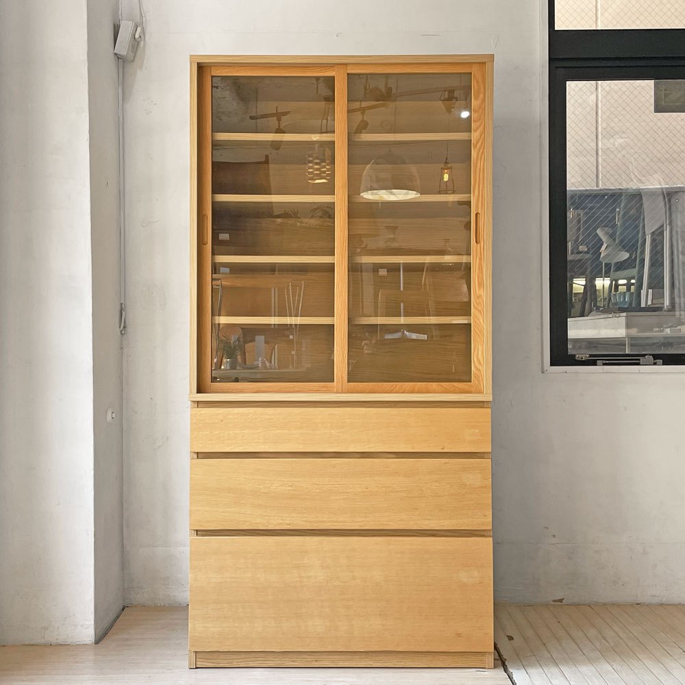 無印良品 MUJI オーク材 カップボード キッチンボード 食器棚 キャビネット 引き戸タイプ ★