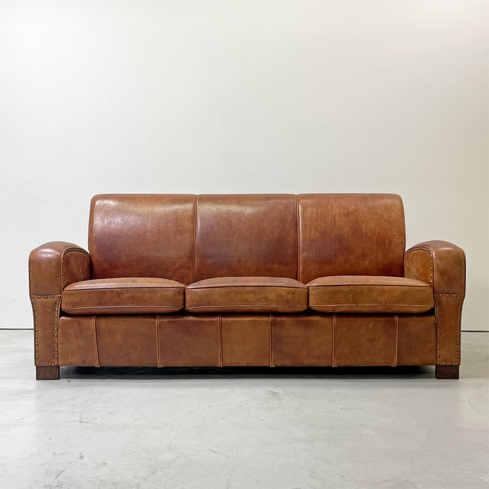 トラックファニチャー TRUCK FURNITURE レザーソファ LEATHER SOFA 3シーター 牛革 ブラウン 参考定価￥610,000- 廃番 ●