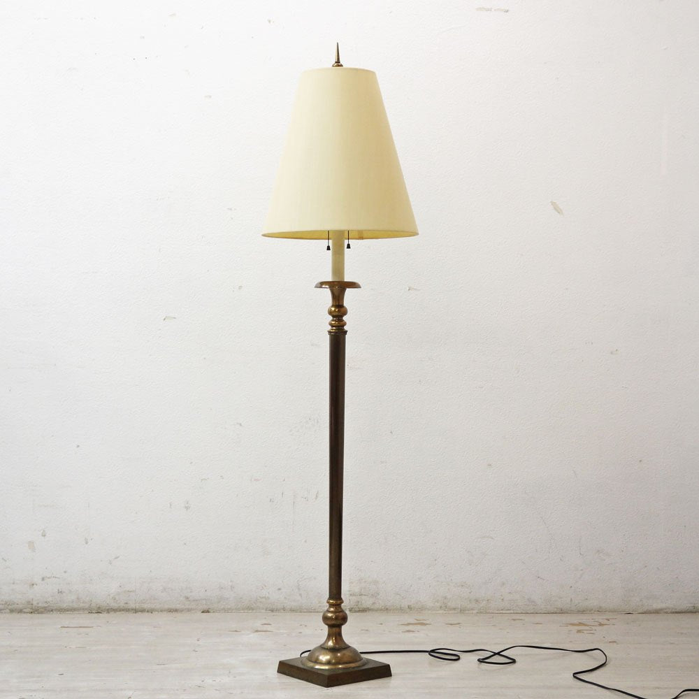 山菊工芸 フロアランプ フロアスタンド 真鍮ポール × ファブリックシェード 2灯 ビンテージスタイル ●