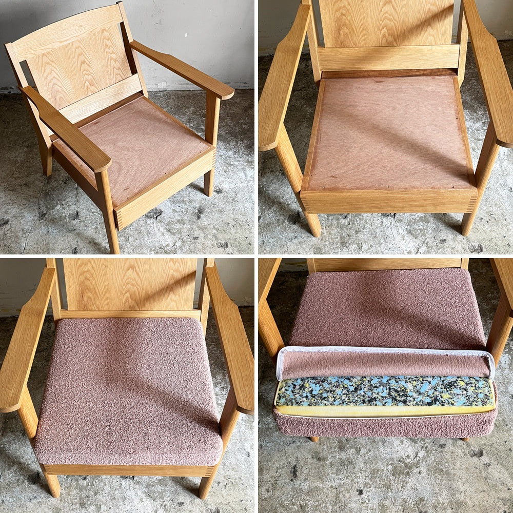 モーブレーワークス MOBLEY WORKS オーク材 ラウンジチェア 1Pソファ 1シーター 1人掛け 座面クッション付 ナチュラル モダン W65cm 鰤岡力也 ■