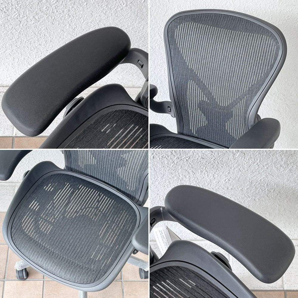 ハーマンミラー Herman Miller アーロンチェア クラシック Bサイズ ポスチャーフィット フル装備 グラファイトベース ヘッドレスト付き ◇