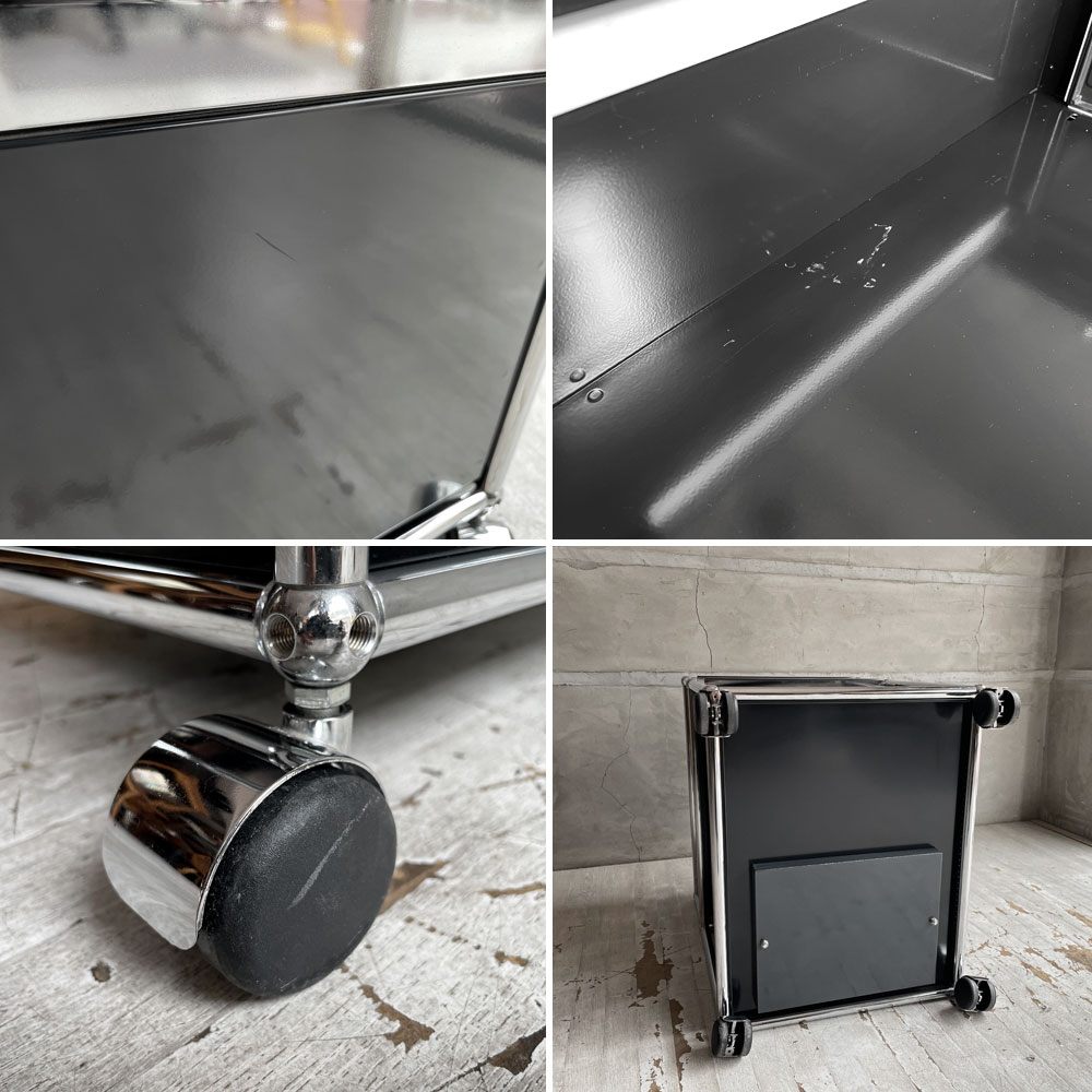 USMハラー USM Haller モジュラーファニチャー ロールボーイ デスクワゴン 2ドロワー グラファイトブラック キャスター トレイ付き ♪
