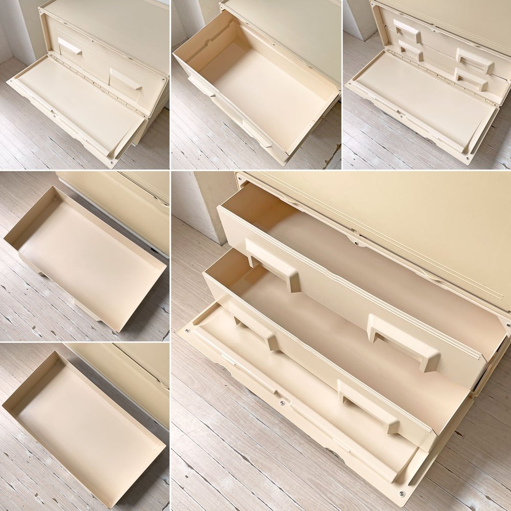タッパーウェア Tupperware スーパーチェスト ワイド Super chest Wide 引出1段・2段 ベージュ 2段セット 専用カート付き ★