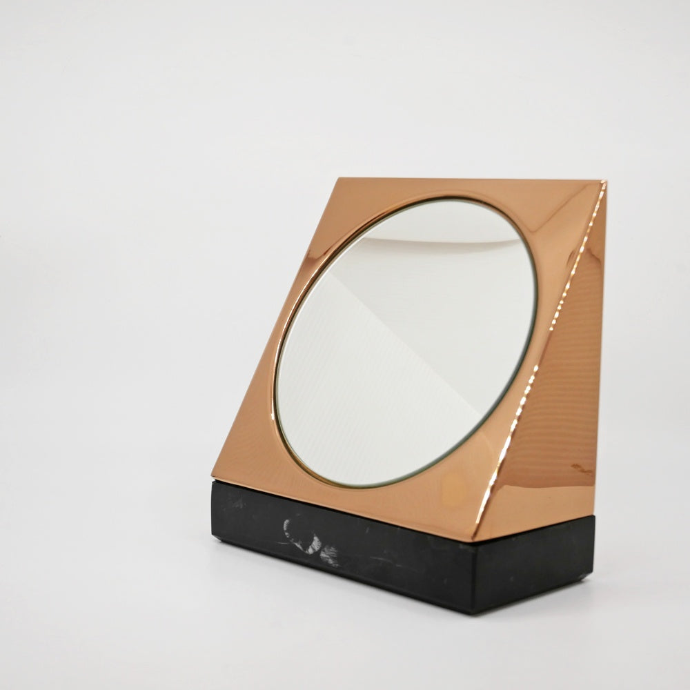 トムディクソン Tom Dixon 卓上ミラー 台座付き Lid Wedge Mirror + Base 大理石 コッパーカラー ●