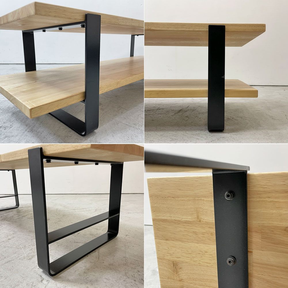かなでもの KANADEMONO THE TV BOARD LOW TABLE ラバーウッド無垢材 × Black Steel w120cm ナチュラル ●