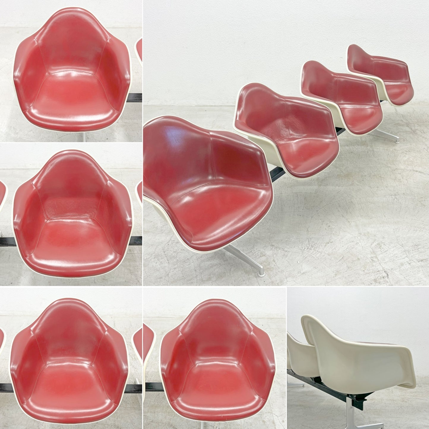 ハーマンミラー Herman Miller ビンテージ エアポートベンチ タンデムシート 4連 アームシェル 2nd PVCレザー イームズ 希少 〓