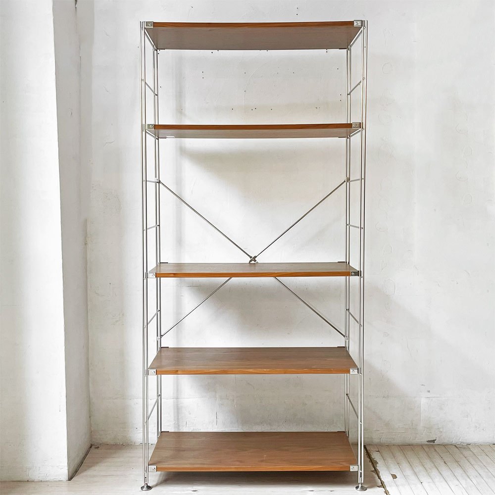 無印良品 MUJI ステンレスユニットシェルフ ウォールナット材 ワイド 大 棚板5枚 W85×H175cm 1列4段 本棚 飾り棚 収納棚 定価36,900円 ★