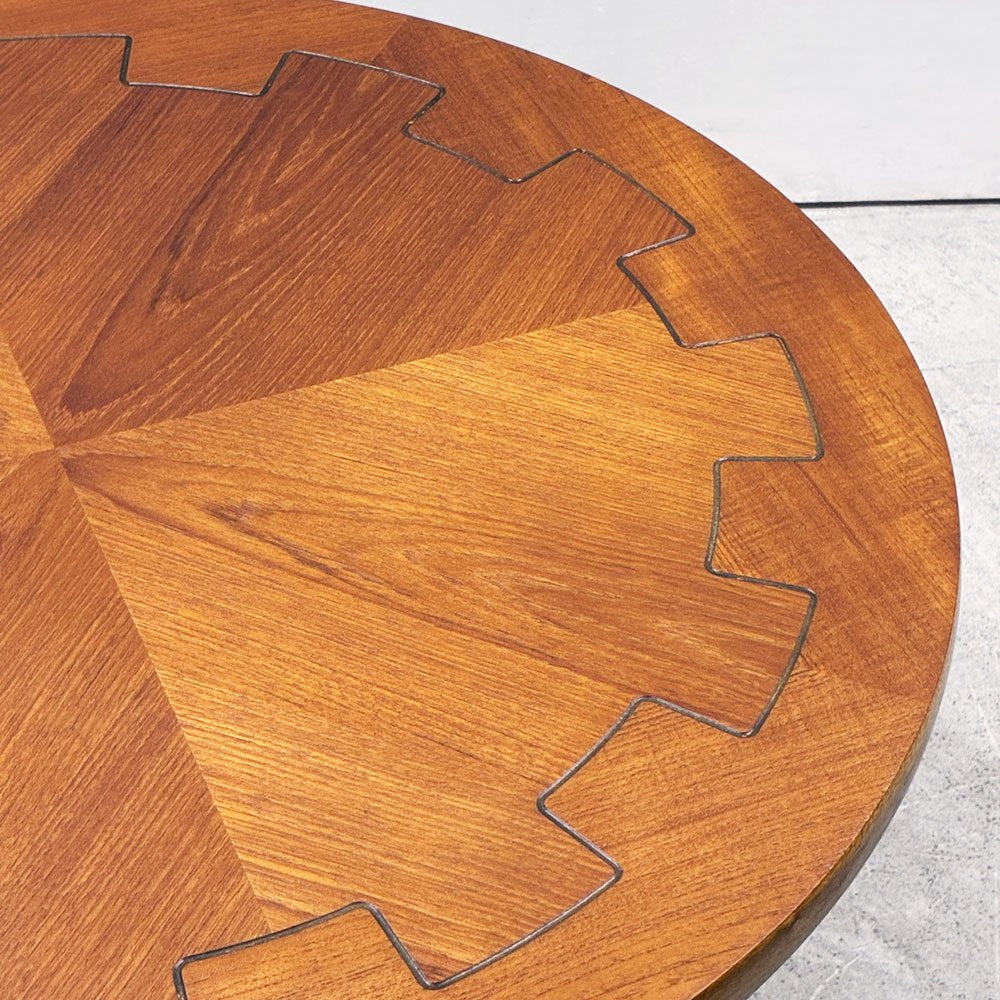 ネイサンファニチャー NATHAN Furniture チーク材 ラウンド コーヒーテーブル センターテーブル コグ 歯車模様 英国ビンテージ ●