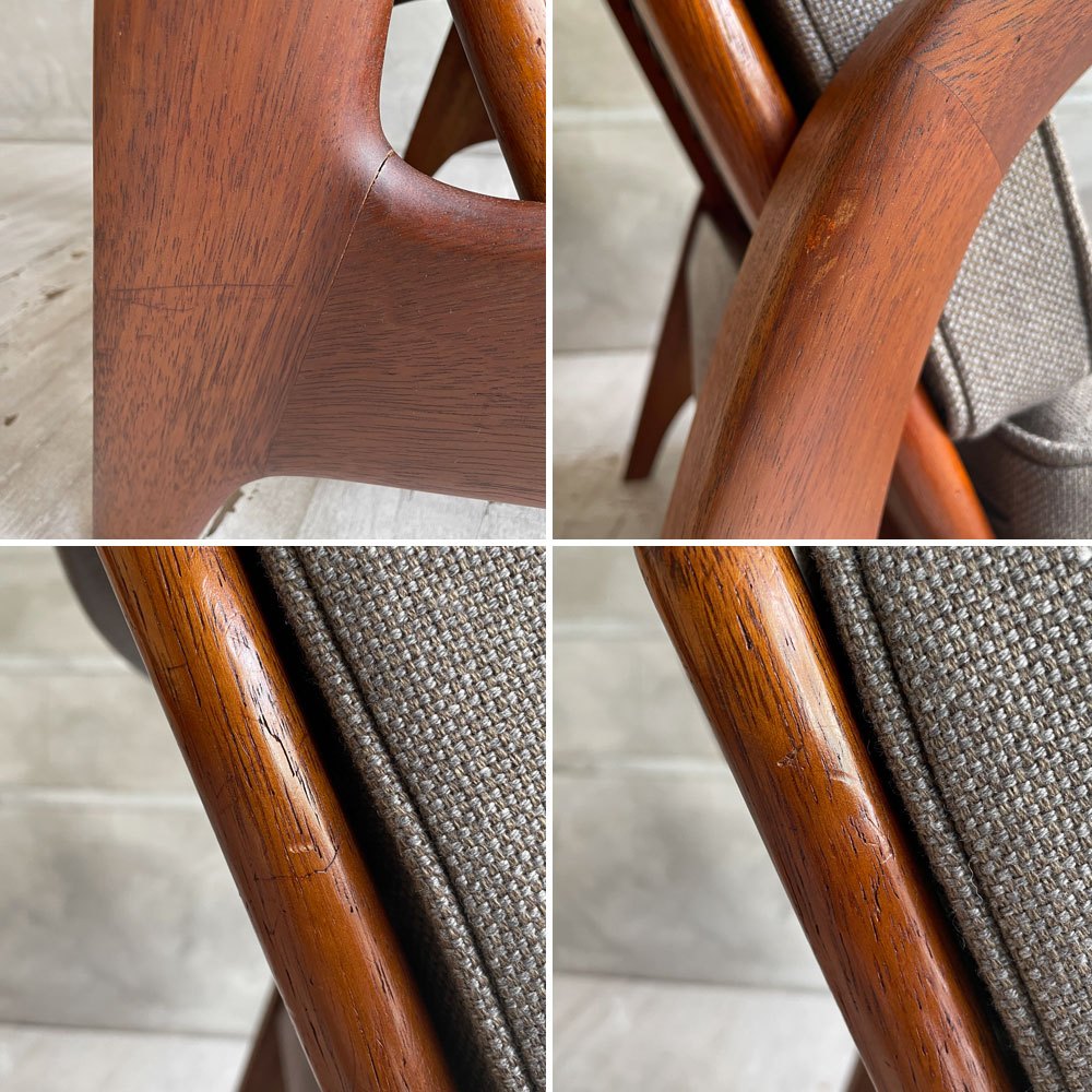 ギムソン＆スレーター Gimson & Slater ローバックラウンジチェア 1Pソファ チーク無垢材 ワイヤースプリング UKビンテージ ファブリック・クッション交換済み ♪