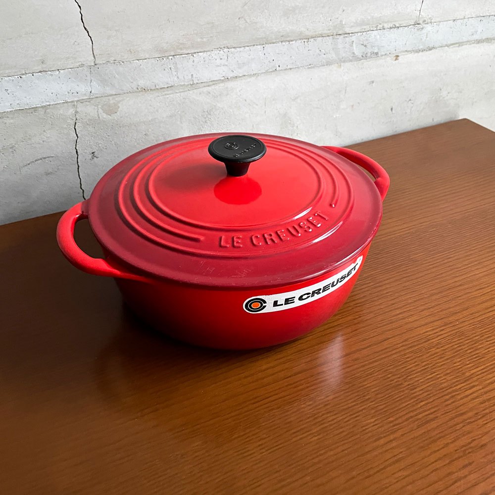 ル・クルーゼ LE CREUSET シグニチャー ココット ロンド チェリーレッド 22cm 両手鍋 鋳物 フランス 定価￥45,100- ♪